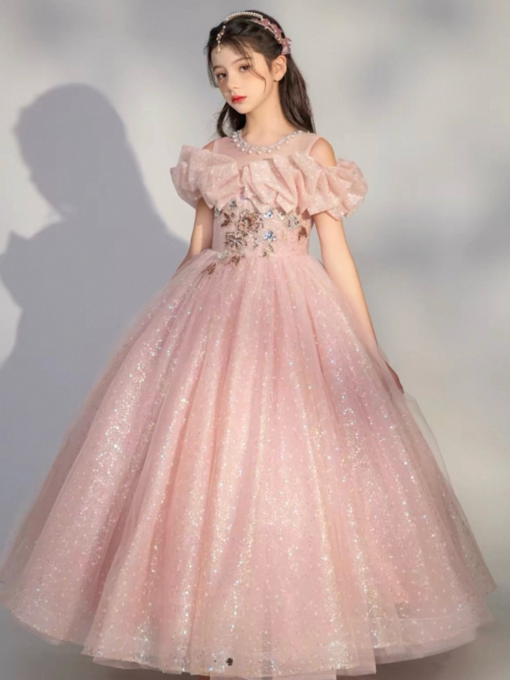 Girls' Pink Sparkle Tulle Ball Gown Dress